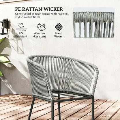 Rattan Dining Set, 6 Seater Rattan Garden Furniture Set with Acacia Wood Top Rectangle Table, 6 Chairs