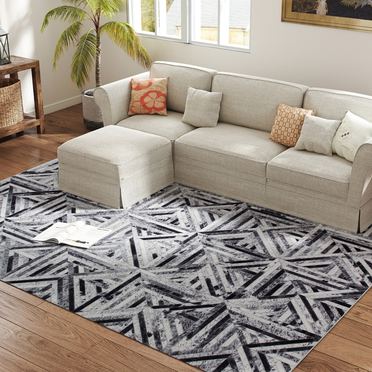 Modern Area Rug, Triangle Pattern Non-Slip Washable Rug, Chenille Floor Carpet for Living Room, Bedroom, Dining Room