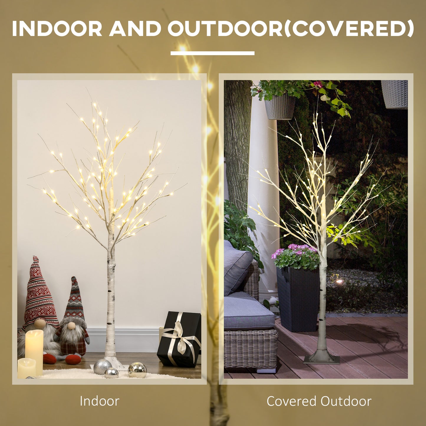 4ft Artificial White Birch Tree Light with Warm White Pre-Lit LED Light for Indoor and Covered Outdoor Use