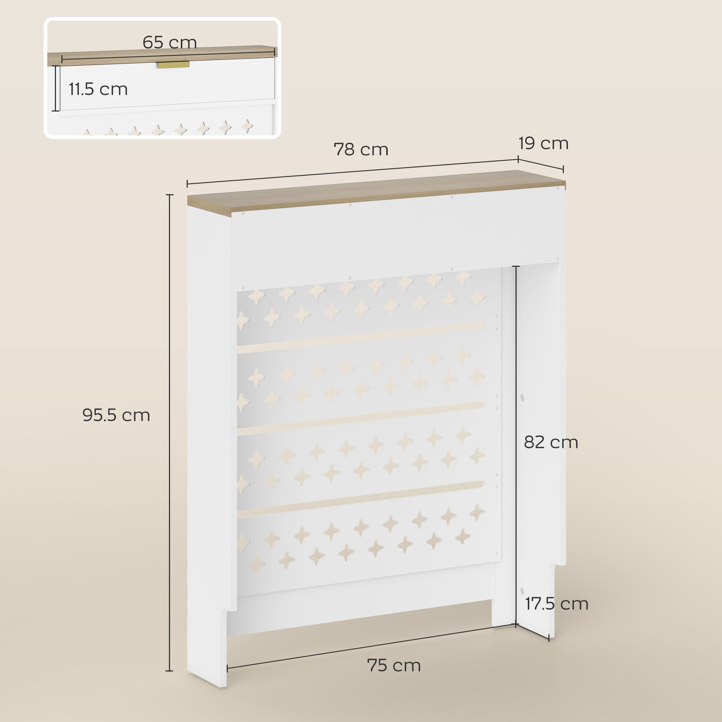 78 x 19 cm Minimal Radiator Cover, with Drawer - White