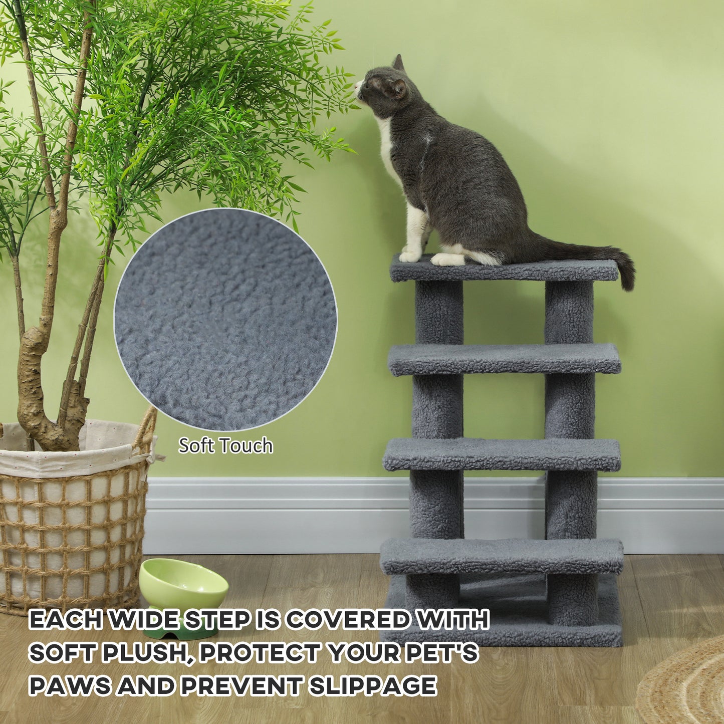 Dog Steps for Bed 4 Step Pet Stairs for Sofa Dog Cat Climb Ladder 63x43x60 cm Grey