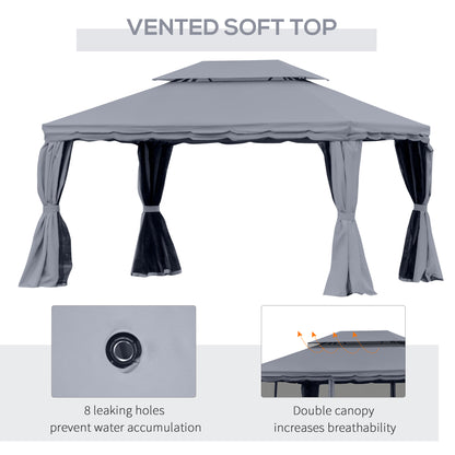 3 x 4m Aluminium Garden Gazebo, Marquee Canopy Shelter Pavilion Party Tent with Nets and Curtains for Garden and Deck