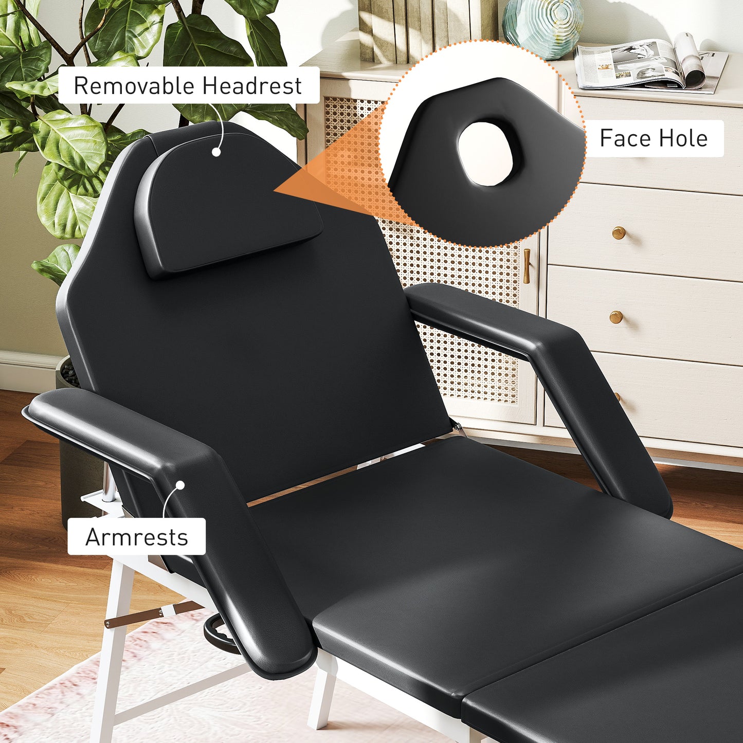 Portable Massage Table, 3 Section Adjustable Beauty Bed, Foldable Massage Bed with Face Hole, Recliner Chair