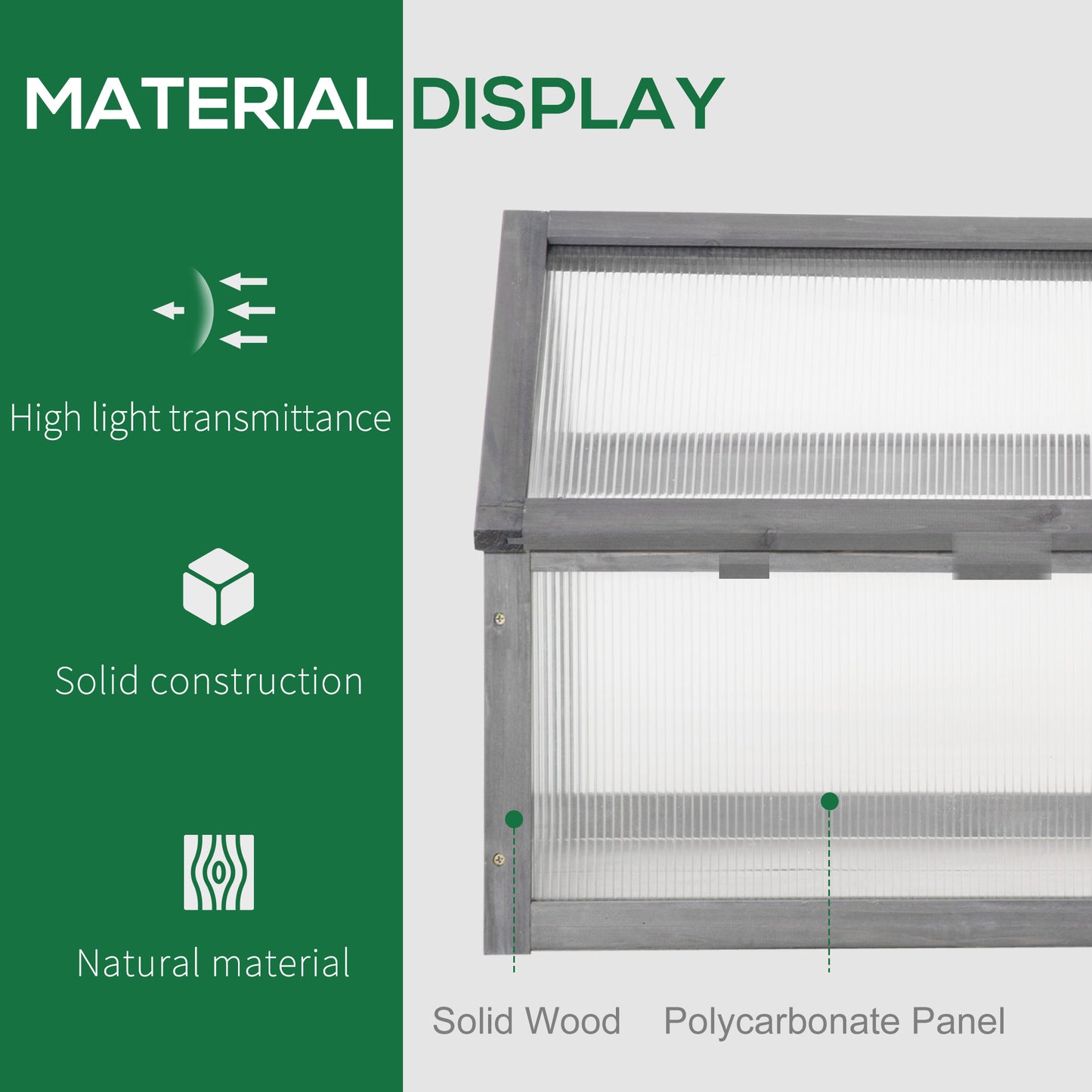 Wooden Cold Frame Garden Polycarbonate Greenhouse with Openable Top Cover, Grow House for Flowers, Vegetables, Plants