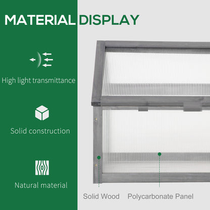 Wooden Cold Frame Garden Polycarbonate Greenhouse with Openable Top Cover, Grow House for Flowers, Vegetables, Plants