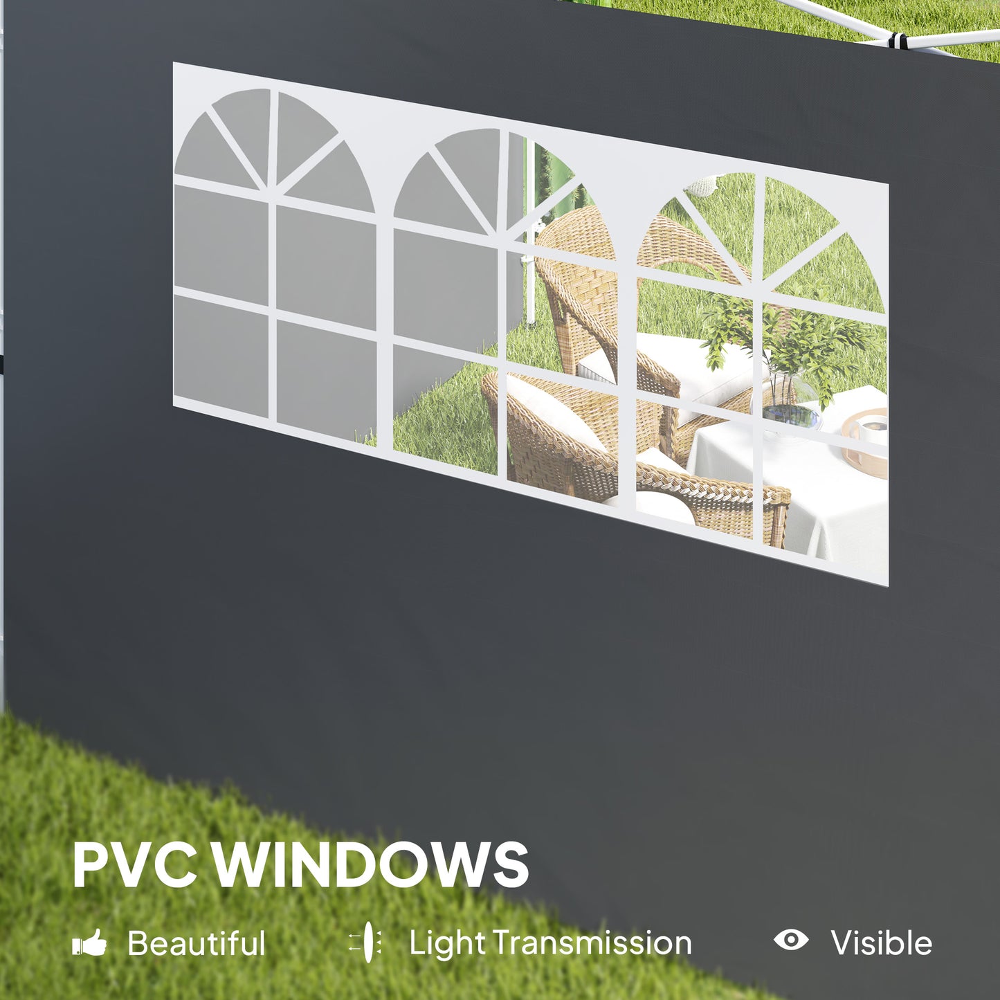 2.95 Meters Gazebo Replaceable Exchangeable Side Panel Wall Panels Walls With Window, Dark Grey
