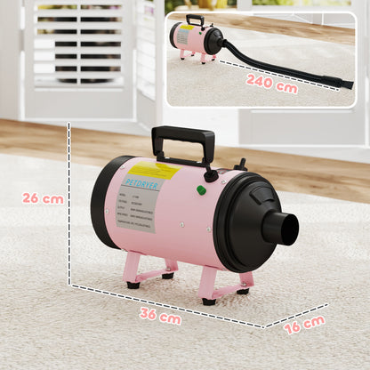 2200W Dog Hair Dryer with Adjustable Temperature & Velocity, 3 Different Nozzles, Pink