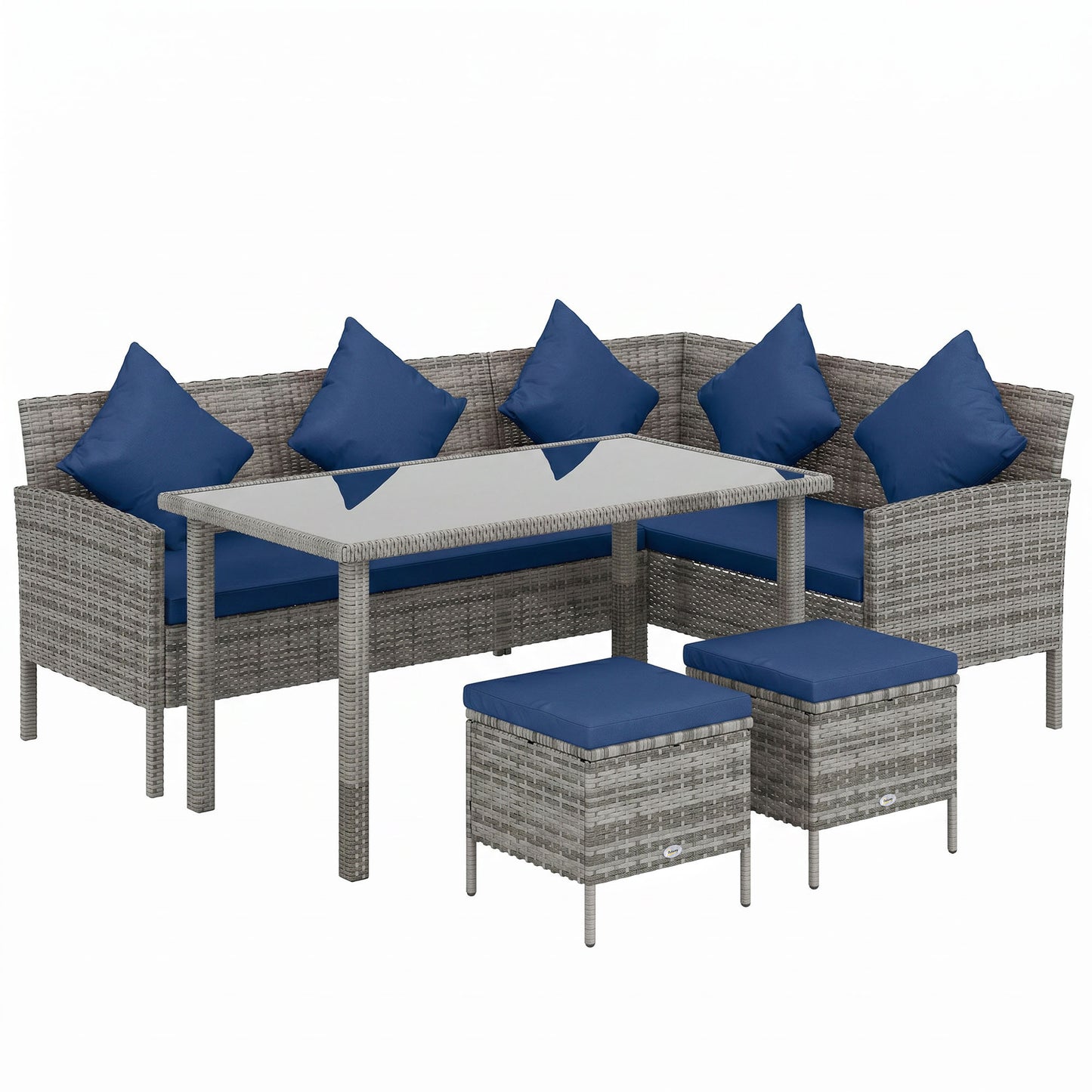 5 Pieces Rattan Garden Furniture Set with Dining Table, Cushions - Dark Blue