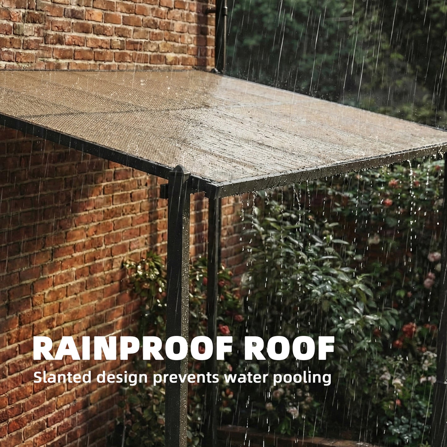 3.6 x 3 m Lean to Garden Pergola with PC Roof, Aluminium Frame Hardtop Gazebo Pergola with Drainage Gutters, Dark Grey