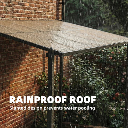 3.6 x 3 m Lean to Garden Pergola with PC Roof, Aluminium Frame Hardtop Gazebo Pergola with Drainage Gutters, Dark Grey