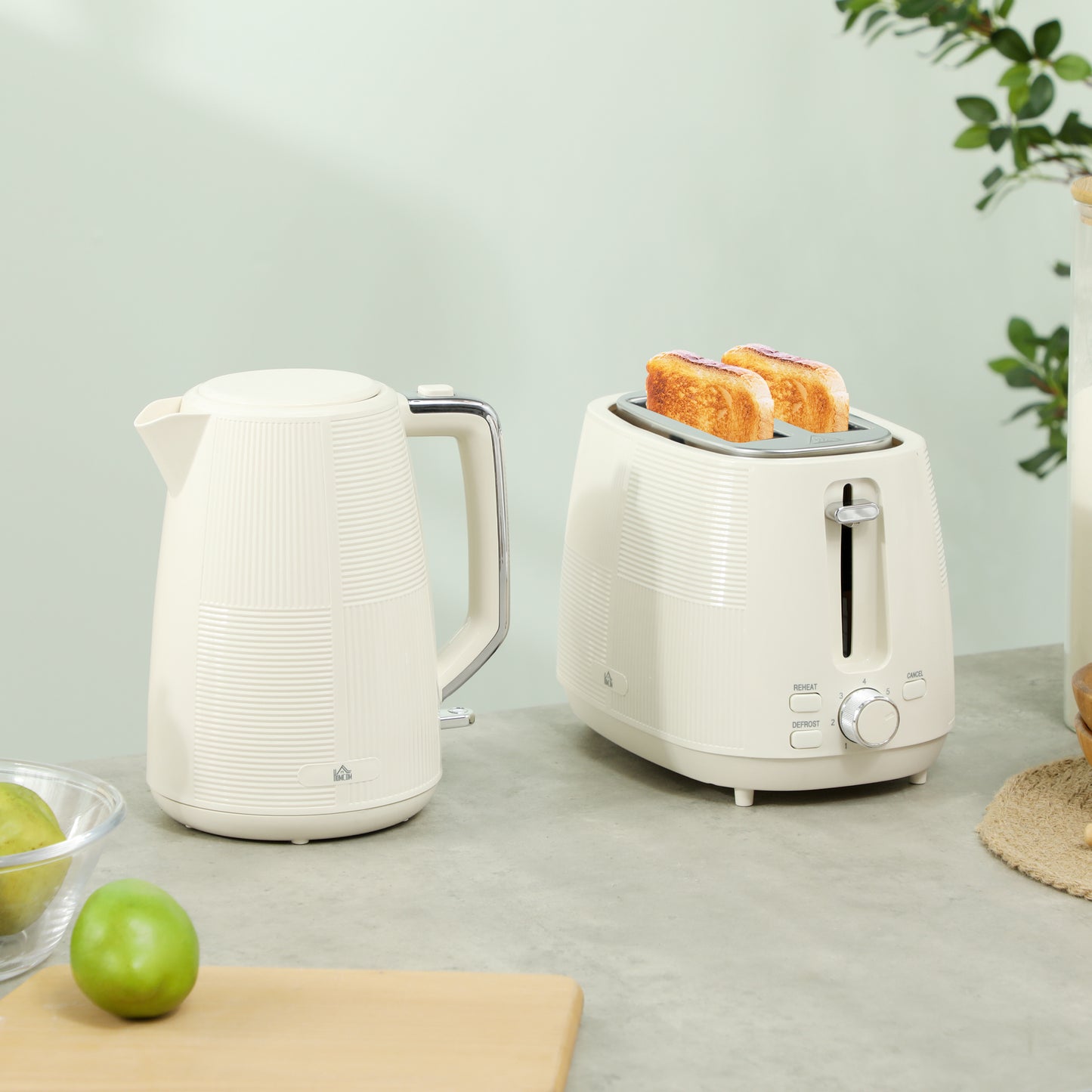 Kettle and Toaster Set, 1.7L 3000W Fast Boil Kettle & 2 Slice Toaster Kitchen Set with 7 Level Browning Controls, Defrost