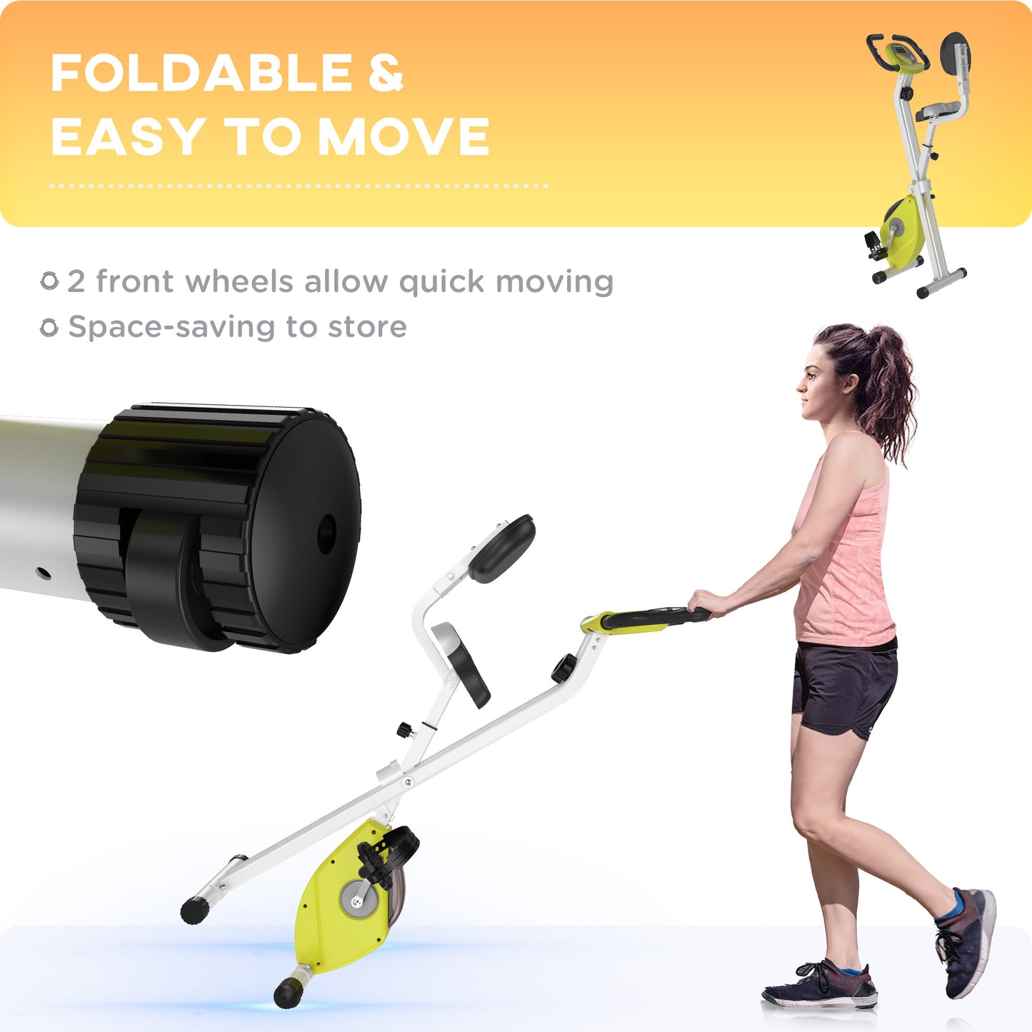 Folding Exercise Bike, Fitness Bicycle Indoor Trainer, Quiet 8-Level Magnetic Resistance, with LCD Monitor