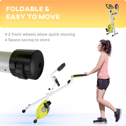 Folding Exercise Bike, Fitness Bicycle Indoor Trainer, Quiet 8-Level Magnetic Resistance, with LCD Monitor