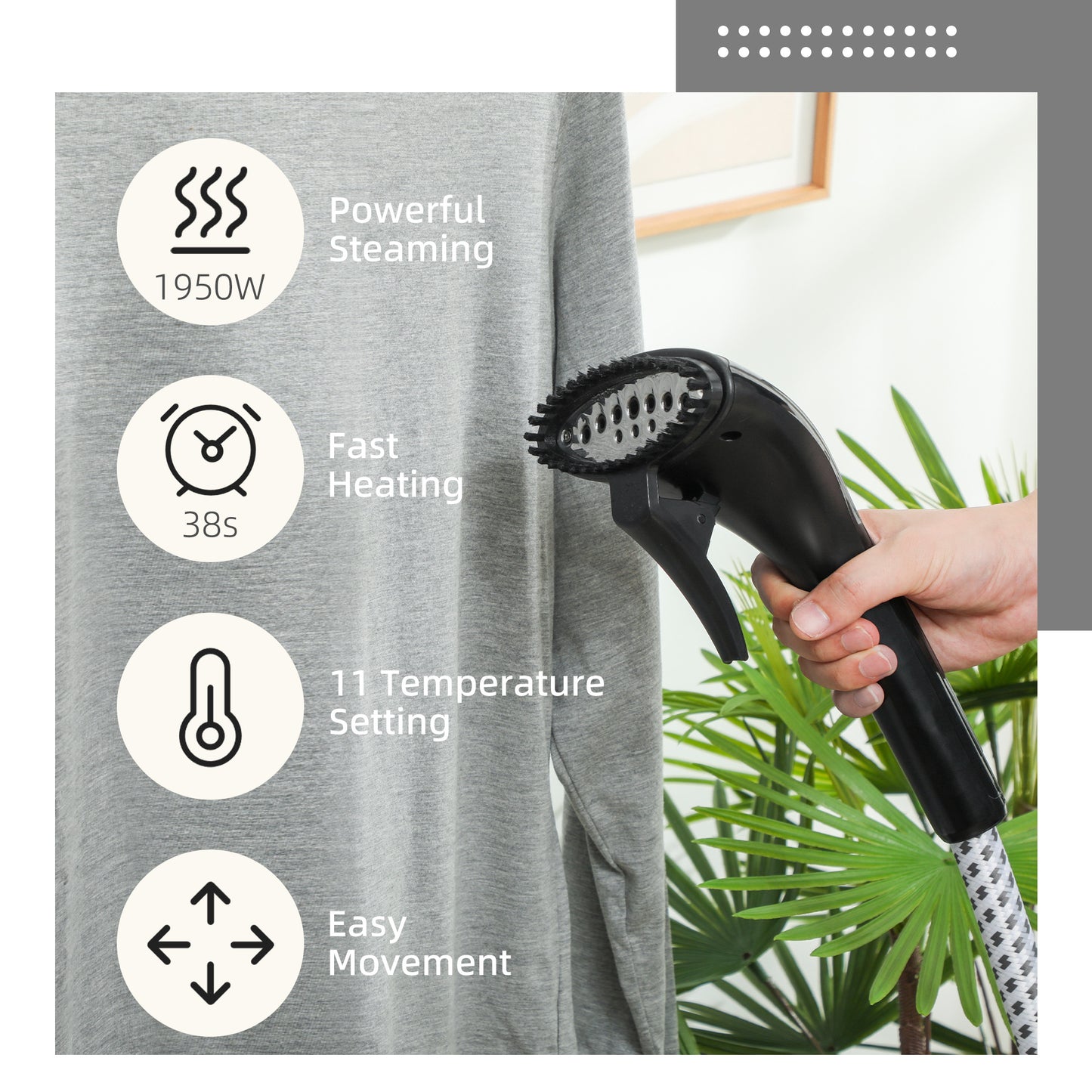 Clothes Steamer with Adjustable Pole Clothes Steamer 11 Steam Levels 41-110 cm Black