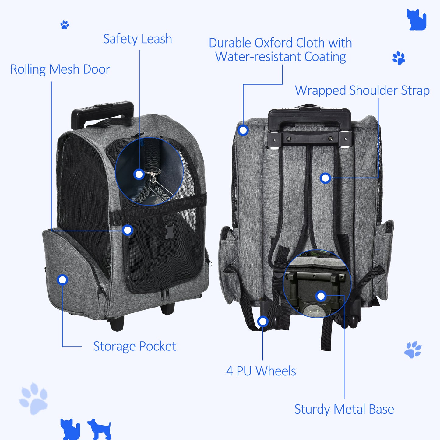 2 in 1 Dog Backpack and Trolley, Pet Travel Backpack Cat Dog Carrier with Telescopic Handle