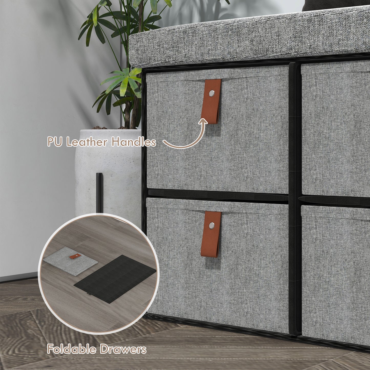 Shoe Bench with Seat, Shoe Storage Bench with Cushion and 6 Fabric Drawers for Entryway, Hallway, Living Room, Bedroom
