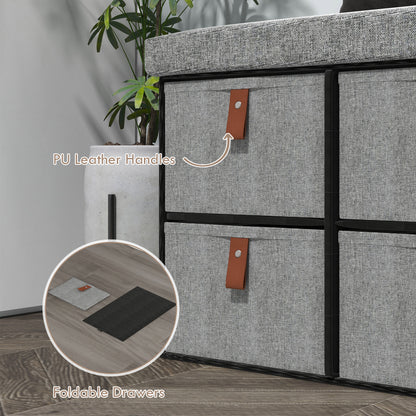 Shoe Bench with Seat, Shoe Storage Bench with Cushion and 6 Fabric Drawers for Entryway, Hallway, Living Room, Bedroom