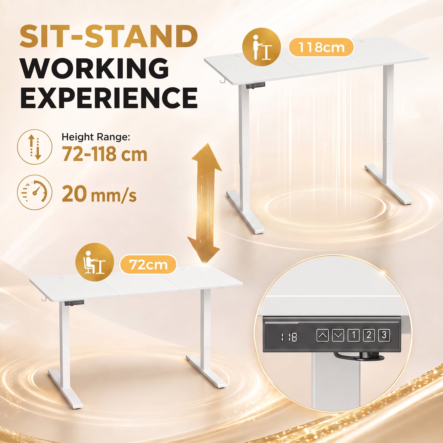 72-118cm Adjustable Electric Standing Desk with LED Display - White