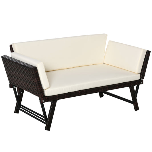2-Seater 2-in-1 Rattan Convertible Sofa Daybed, Brown
