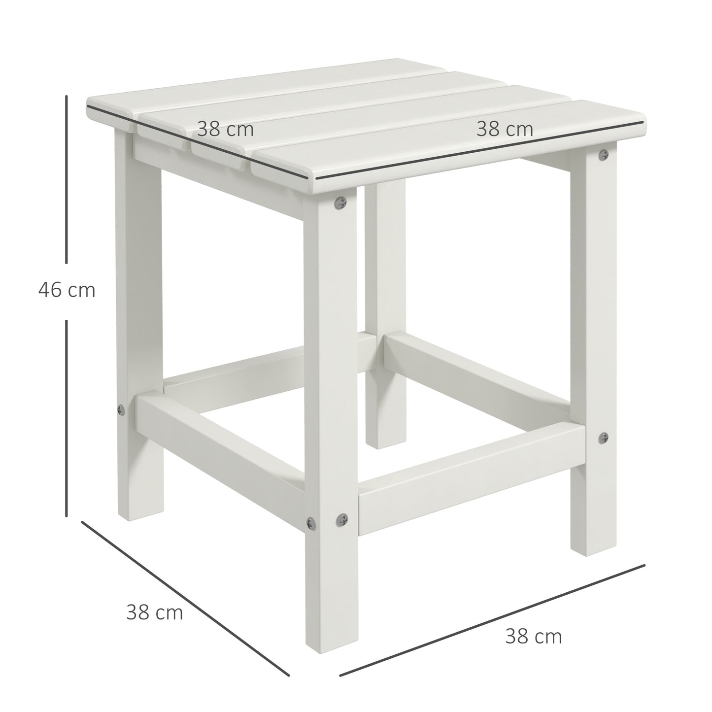 Square Coffee Table, HDPE Tabletop and Frame for Porch, Garden, Side Table, 38 x 38 x 46 cm, White