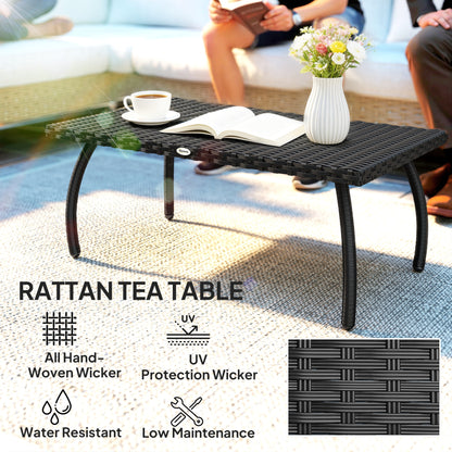 PE Wicker Rattan Garden Coffee Table - Black