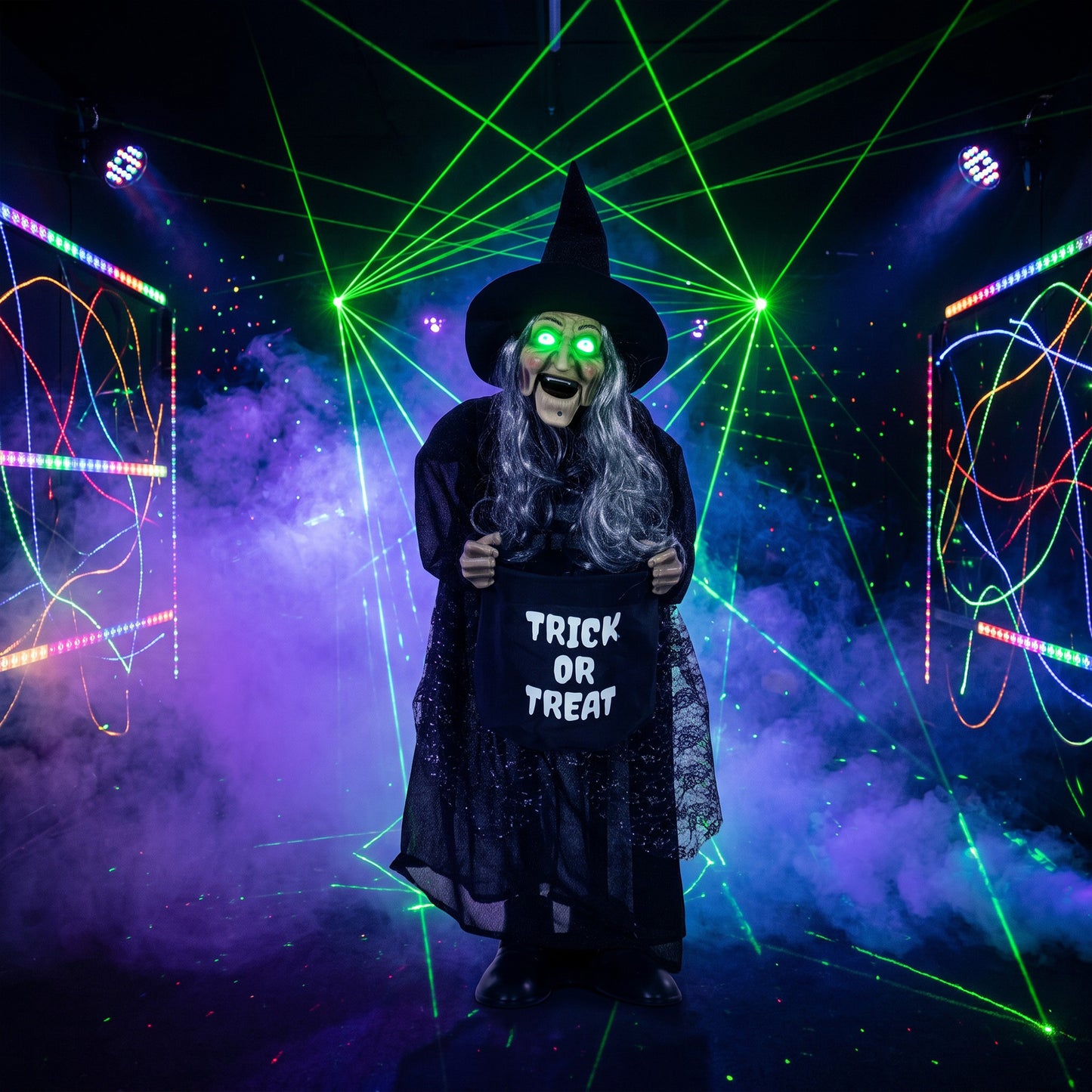 94cm Animated Witch Halloween Decoration, Scary Halloween Animatronics Decor with Sound Touch Activated & Light Up Eyes