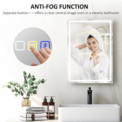 50 x 70 cm Anti-Fog LED Bathroom Mirror, with Bluetooth and Clock - Silver Tone