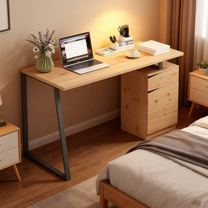 Computer Desk, Writing Desk with Cabinet, Drawer, Metal Legs, Work Table for Home Office Study, Natural Wood Finish