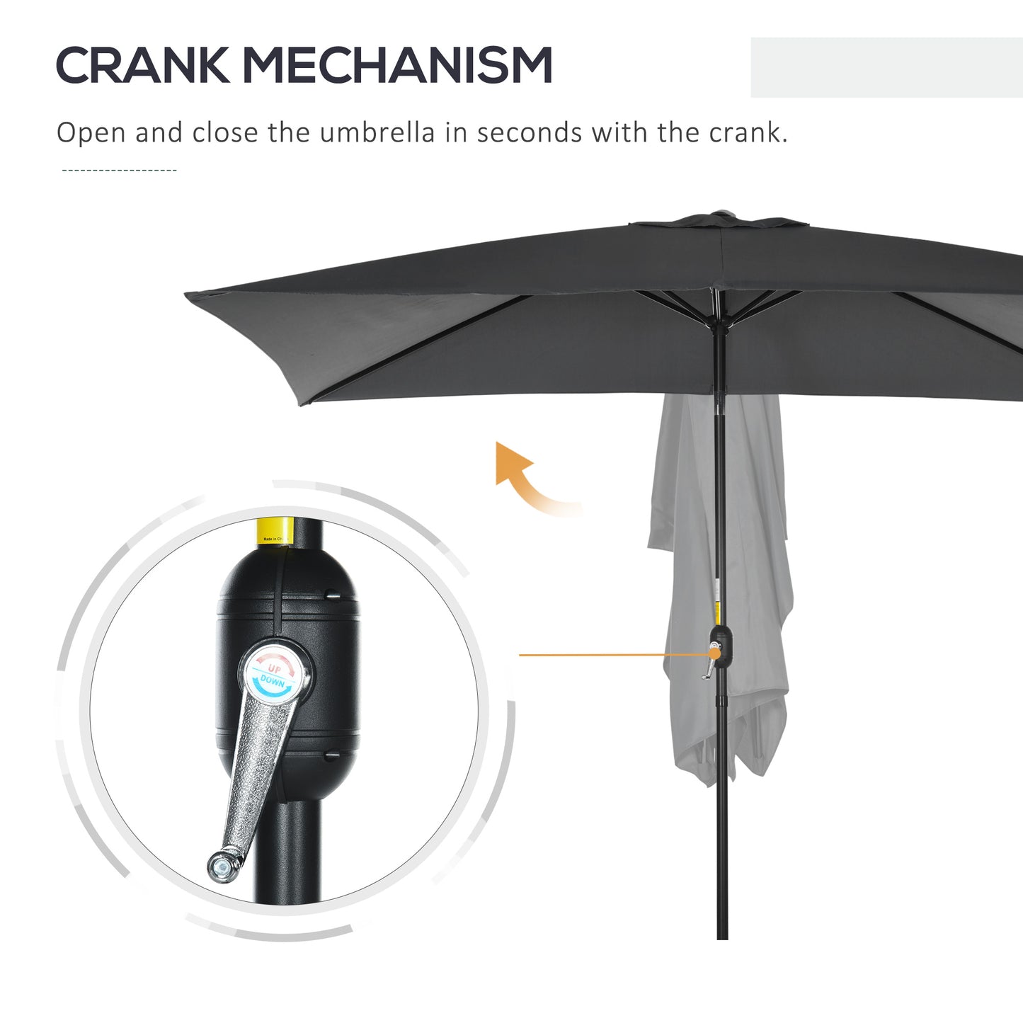 3x2m Garden Parasol Umbrella with Aluminium Pole, Tilt and Crank, Rectangular Outdoor Table Parasol Sun Shade for Patio