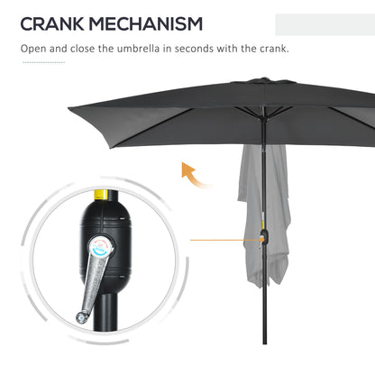 3x2m Garden Parasol Umbrella with Aluminium Pole, Tilt and Crank, Rectangular Outdoor Table Parasol Sun Shade for Patio
