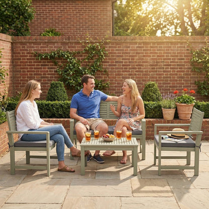 4 Seater Wooden Garden Furniture Set with Loveseat, Armchairs, Table, Acacia Wood Garden Sofa Set, Light Grey