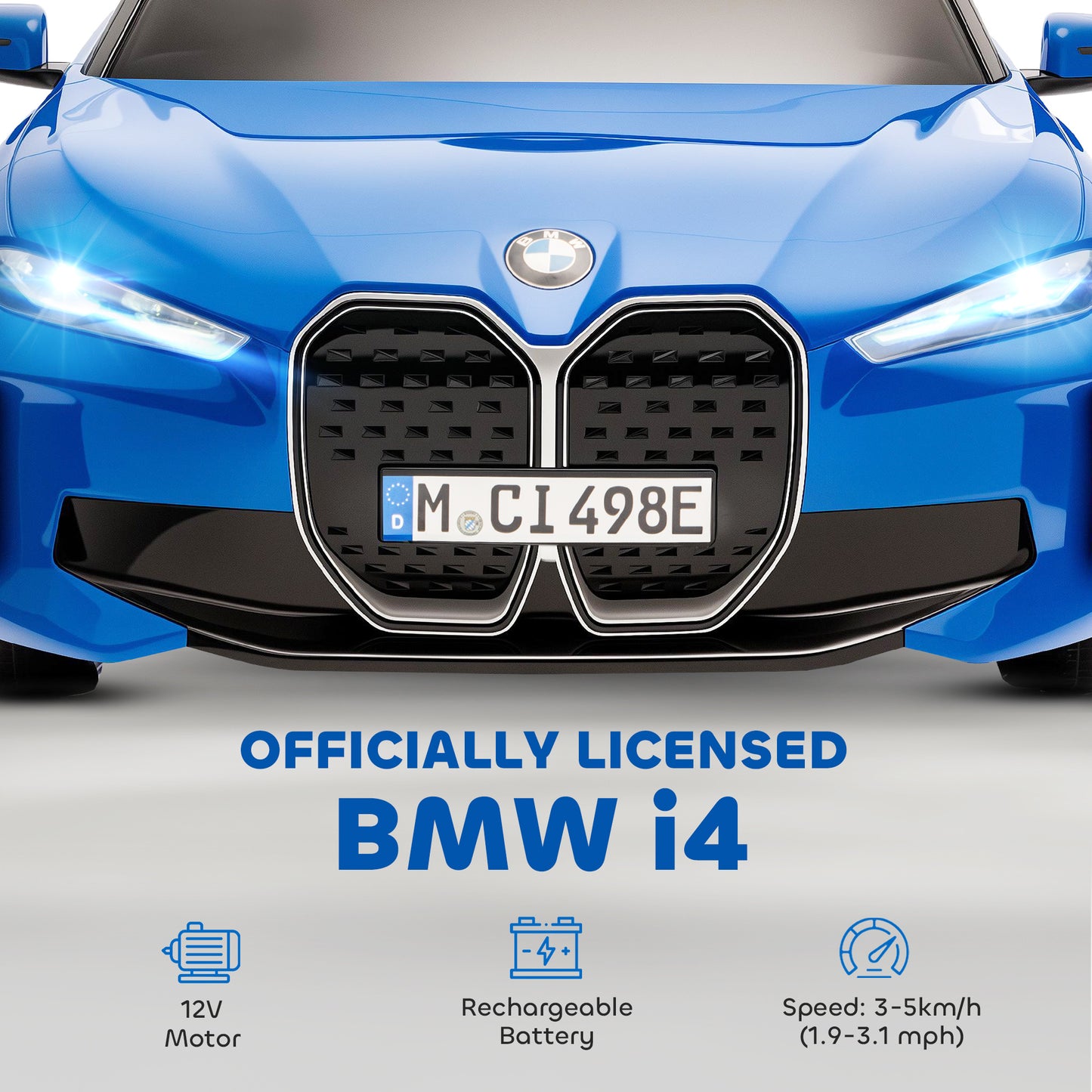 BMW i4 Licensed 12V Kids Electric Ride-On Car, Blue