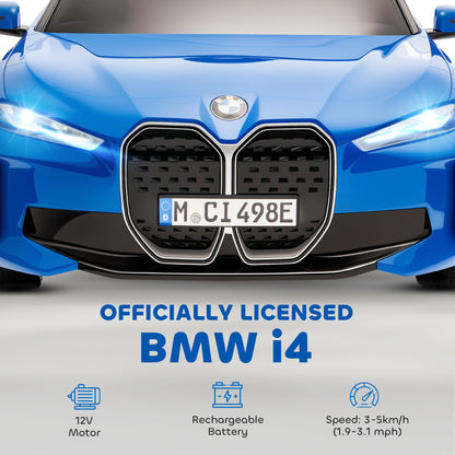BMW i4 Licensed 12V Kids Electric Ride-On Car, Blue
