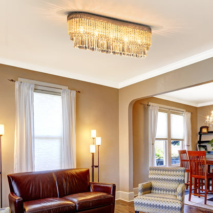 Modern Raindrop Crystal Chandelier, Round Rectangular hanging Ceiling Light, Linear Hanging Lighting