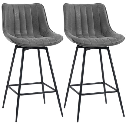 Set of 2 PU Leather Swivel Bar Stools - Grey