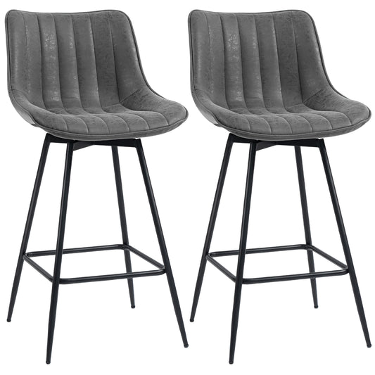 Set of 2 PU Leather Swivel Bar Stools - Grey