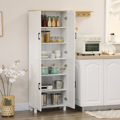 Freestanding Kitchen Cupboard, 4-Door Storage Cabinet Organiser with Adjustable Shelves White Wood Effect