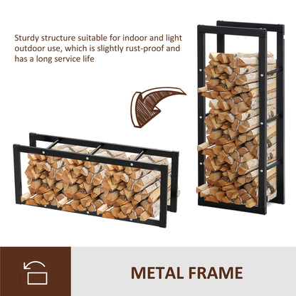 Metal Firewood Log Holder Tall Firewood Rack Indoor Outdoor Fireplace Wood Storage Shelf with Side Rails, Rust-Resistant