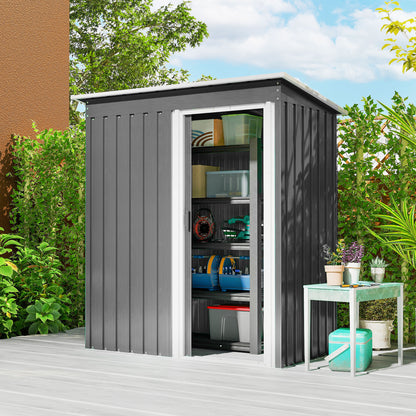 5 x 3ft Garden Storage Shed with Sliding Door and Sloped Roof Outdoor Equipment Tool, Light Grey