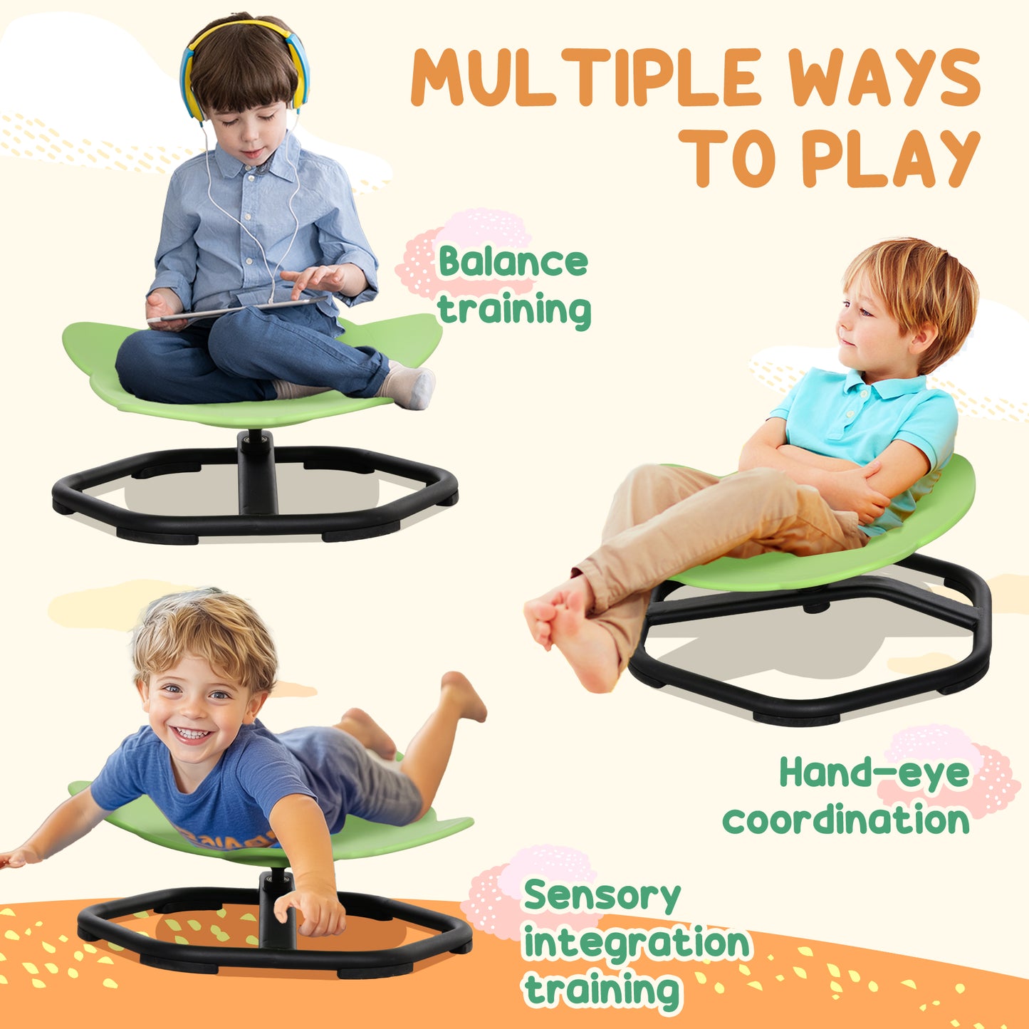 Elephant-Shaped Spinning Chair for Autism, 3-6 Years, Green