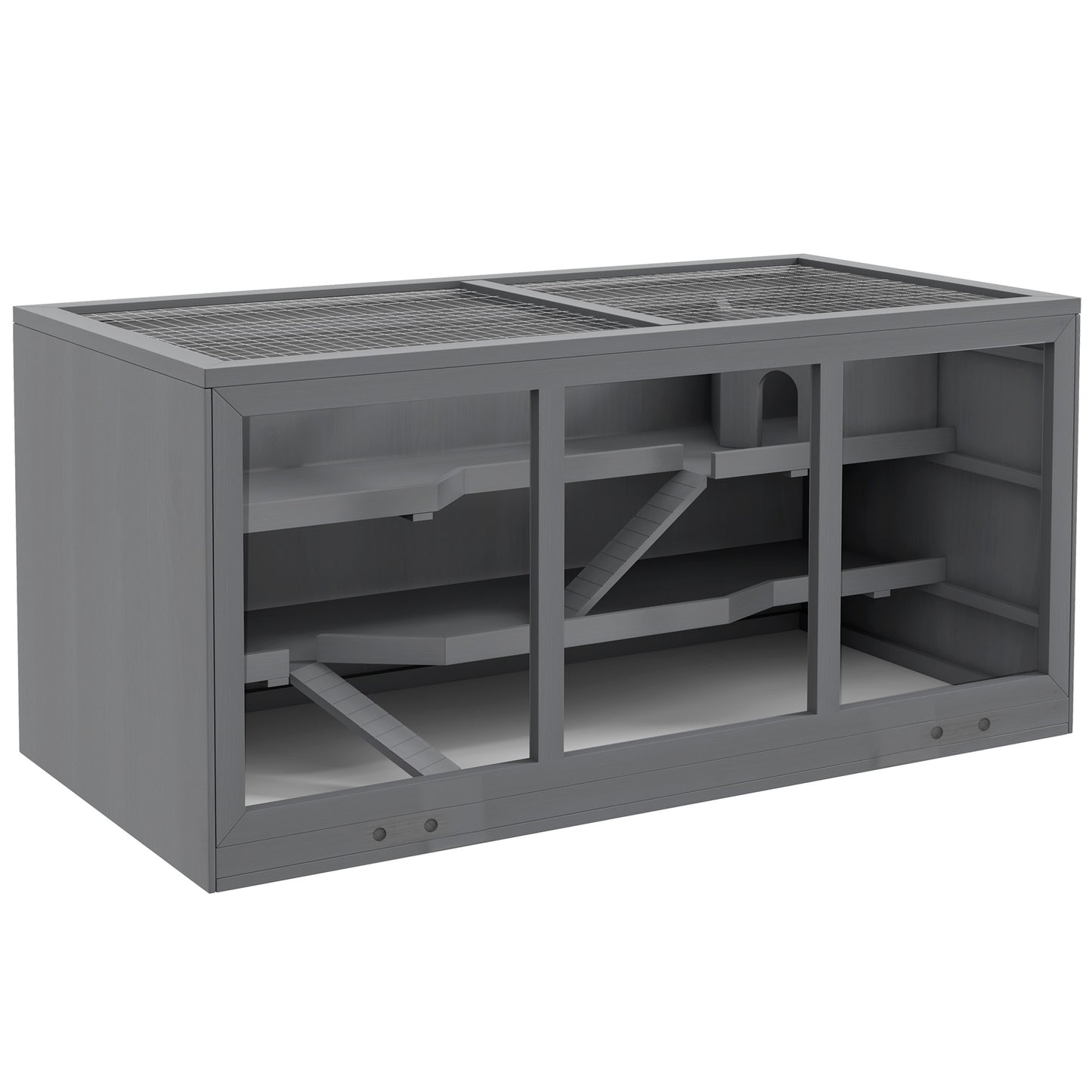 Wooden Hamster Cage, Small Animals Hutch with Tray, Openable Top, Exercise Play House Pen, 115L x 57W x 55Hcm, Grey