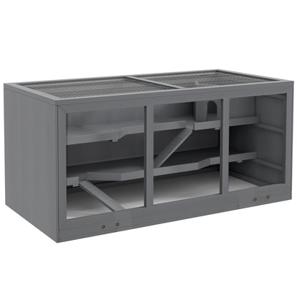 Wooden Hamster Cage, Small Animals Hutch with Tray, Openable Top, Exercise Play House Pen, 115L x 57W x 55Hcm, Grey