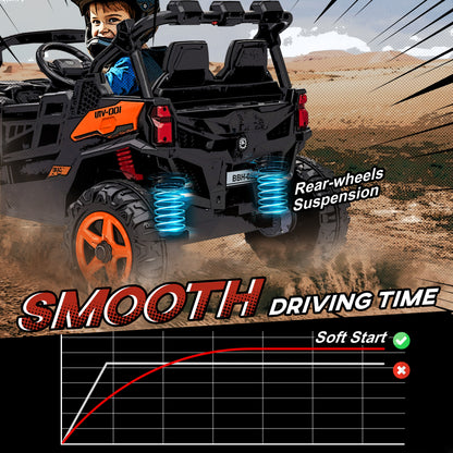 24V Electric Ride on Car, 2-Seater Electric Car for Kids with Remote, Bluetooth, Soft Start, Suspension Spring, Orange