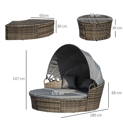 Outdoor PE Rattan Garden Furniture with Cushioned, Patio Wicker Conversation Furniture Set, Round Daybed