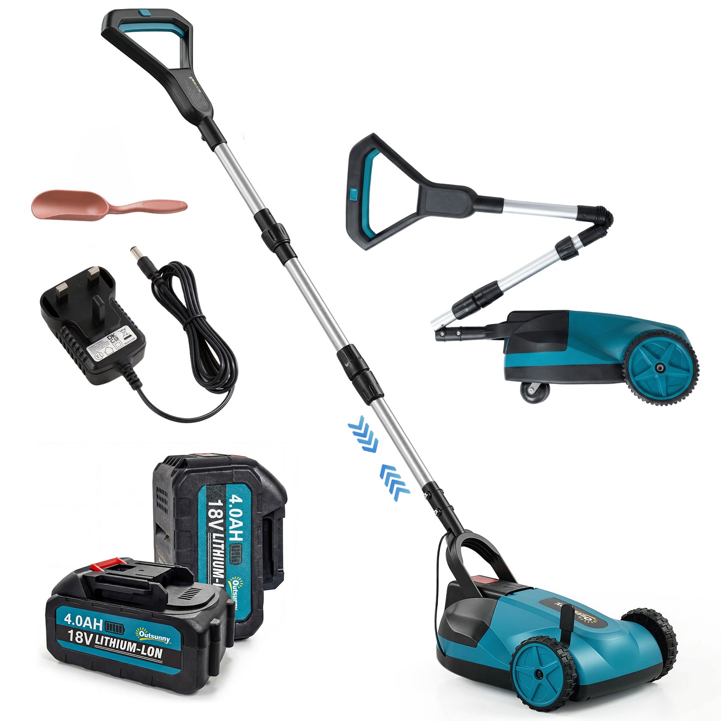 18V Cordless Lawnmower with 2 x 4Ah Batteries & Charger, Battery Lawn Mower with 21cm Cutting Width, 3 Cutting Heights
