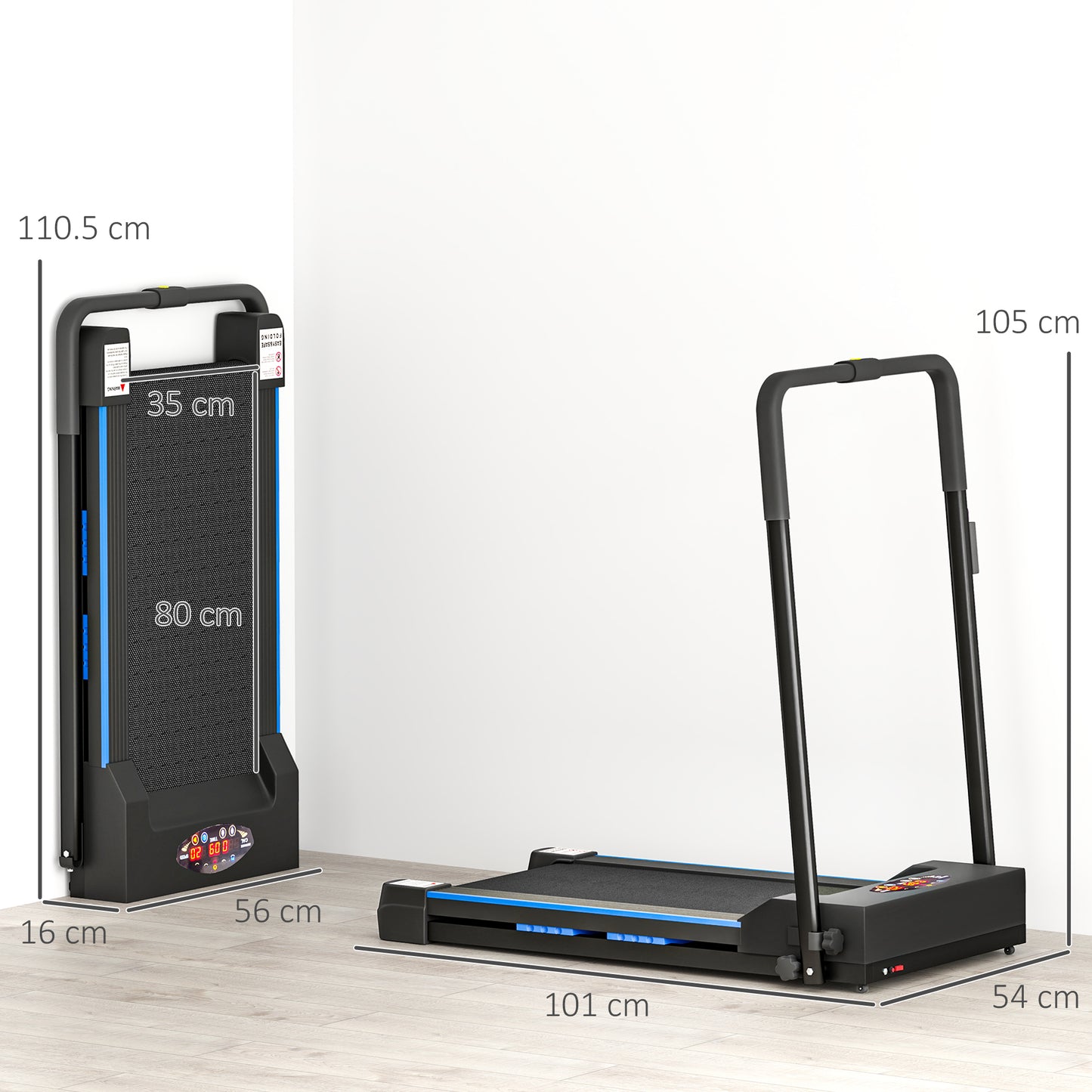 Folding Motorised Home Treadmill Walking Machine with LCD Monitor, Blue