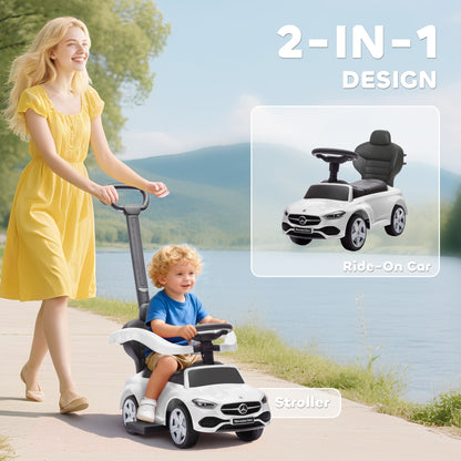 2 in 1 Baby Ride on Push Car Mercedes-Benz C-Class Licensed Walker Foot to Floor Push-Along with Removable Handle, White