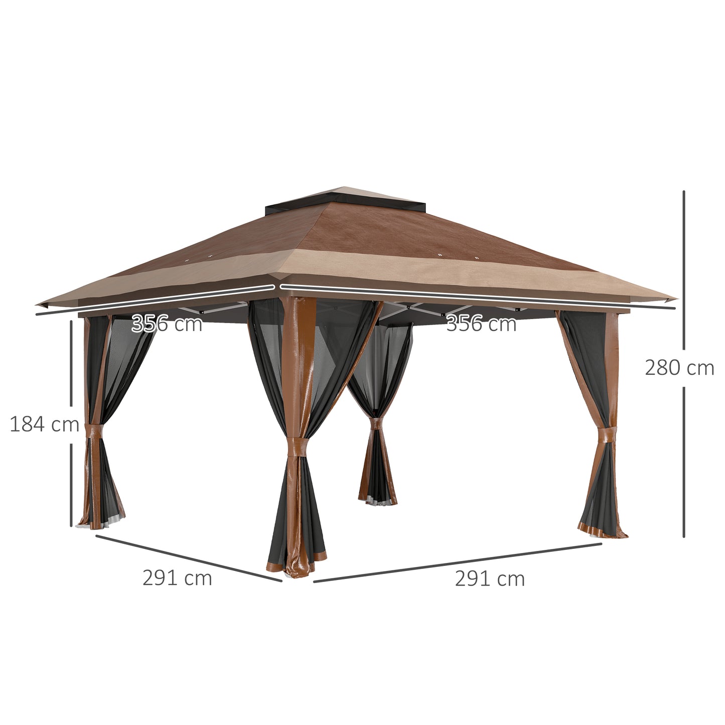 3.6 x 3.6m Pop-Up Gazebo, with Accessories - Brown