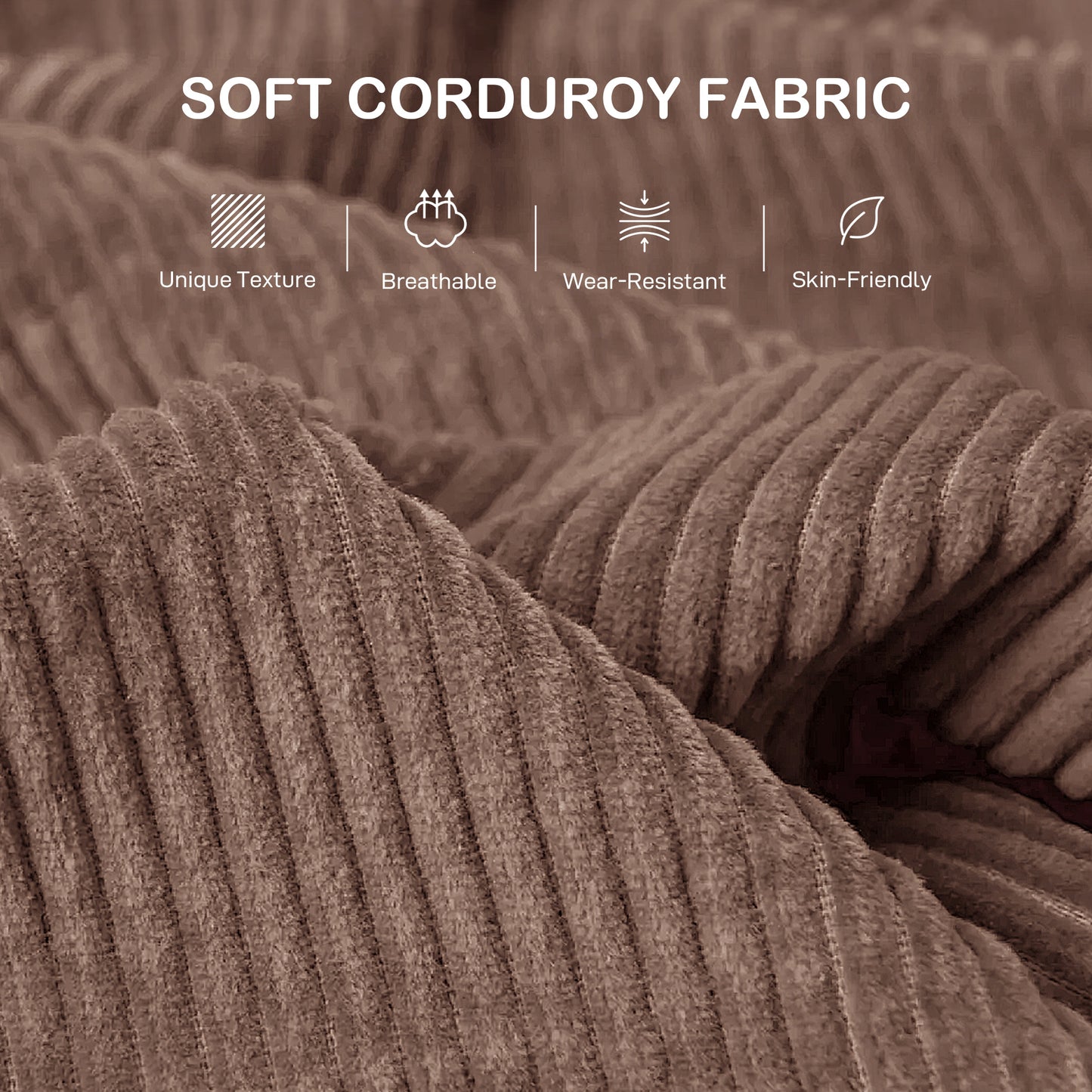 3 Seater Sofa, 212cm Corduroy Couch with Spring Cushion, Wide and Deep Seat, Plush Backrest, 2 Pillows