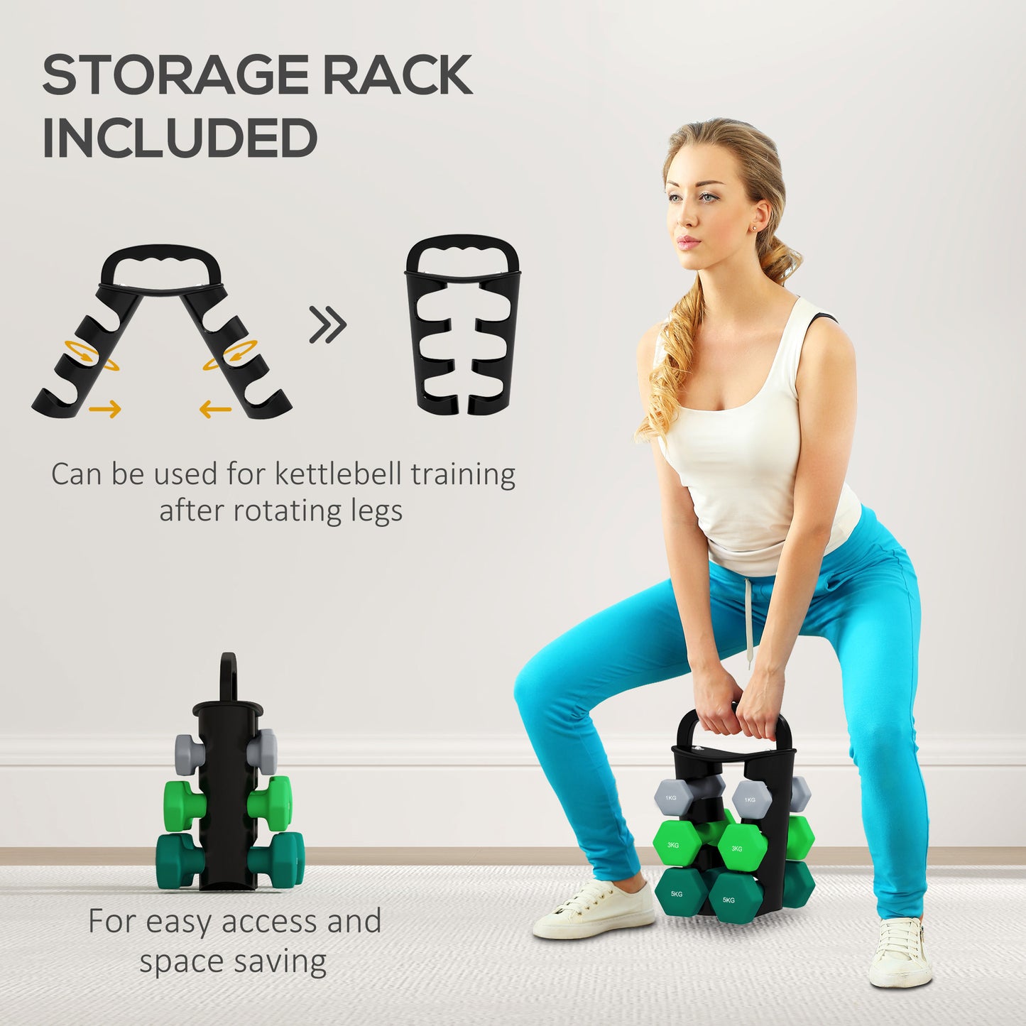 Dumbbells Set with Storage Rack, 2 x 1kg, 2 x 3kg, 2 x 5kg, Grey